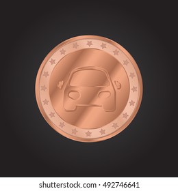 Car embossed realistic bronze coin precious Icon / Logo Design