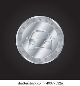 Car embossed realistic silver / platinum coin precious Icon / Logo Design