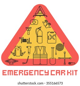 Car Emergency Kit Items Set.