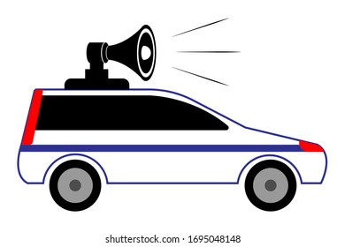 Car with emergency notification for warnings and messages for street of city isolated, vector stock illustratration.