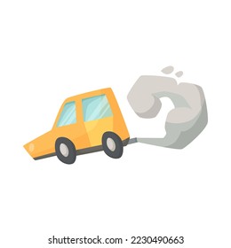 Car with emission gas from exhaust pipe vector illustration. Cartoon drawing of vehicle or transport as source of outdoor air pollution isolated on white background. Environment, ecology concept