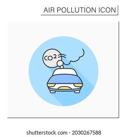 Car Emissions Color Icon. Co2 Car Exhaust Cloud. Industrial Smog, Biohazard Emissions. Greenhouse Effect. Environment Pollution And Ecology Damage Concept. Isolated Vector Illustration