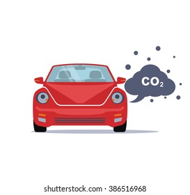 Car emits carbon dioxide. Flat style