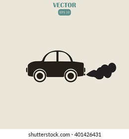 Car emits carbon dioxide. Icon Vector