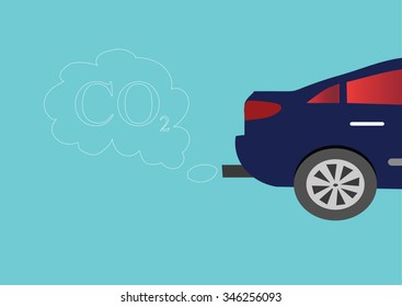 Car emits carbon dioxide. Vector