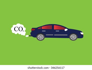 Car emits carbon dioxide. Vector