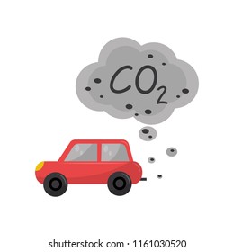 Car emitting carbon dioxide, CO2, environmental pollution problem vector Illustration on a white background