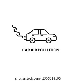 Signo de contorno de la contaminación del aire del Vector del icono de emisión del coche, pictograma del icono del humo del coche aislado en blanco