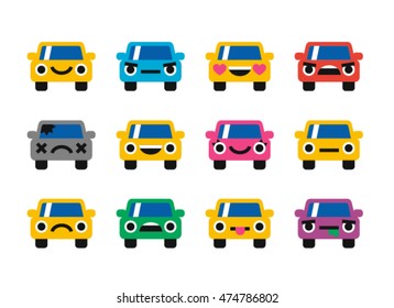 Car emoticon, smiles icons set