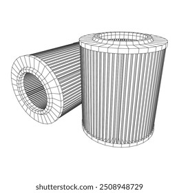 Car engine air filter. Auto spare part. Car care service maintenance. Wireframe low poly mesh vector illustration.