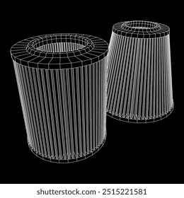 Car engine air filter. Auto spare part. Car care service maintenance. Wireframe low poly mesh vector illustration.