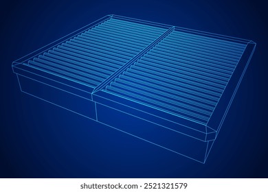 Car engine air filter. Auto spare part. Car care service maintenance. Wireframe low poly mesh vector illustration.