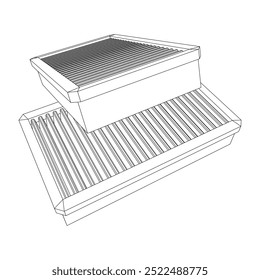 Car engine air filter. Auto spare part. Car care service maintenance. Wireframe low poly mesh vector illustration.