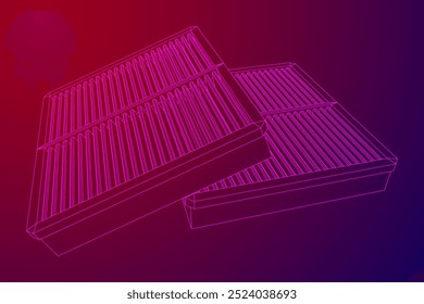 Car engine air filter. Auto spare part. Car care service maintenance. Wireframe low poly mesh vector illustration.