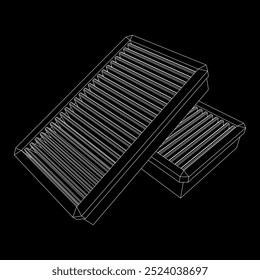 Car engine air filter. Auto spare part. Car care service maintenance. Wireframe low poly mesh vector illustration.