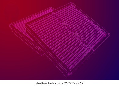 Car engine air filter. Auto spare part. Car care service maintenance. Wireframe low poly mesh vector illustration.