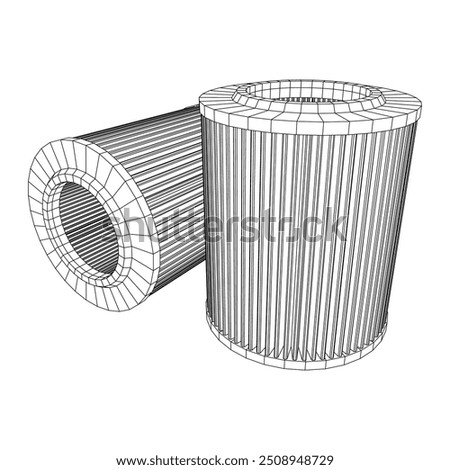 Car engine air filter. Auto spare part. Car care service maintenance. Wireframe low poly mesh vector illustration.