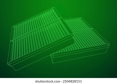 Car engine air filters. Auto spare part. Car care service maintenance. Wireframe low poly mesh vector illustration.