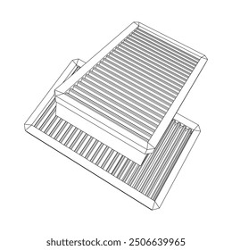 Car engine air filters. Auto spare part. Car care service maintenance. Wireframe low poly mesh vector illustration.