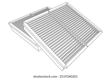 Car engine air filters. Auto spare part. Car care service maintenance. Wireframe low poly mesh vector illustration.