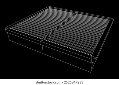 Car engine air filters. Auto spare part. Car care service maintenance. Wireframe low poly mesh vector illustration.