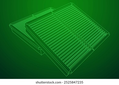 Car engine air filters. Auto spare part. Car care service maintenance. Wireframe low poly mesh vector illustration.