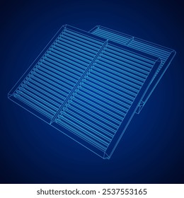 Car engine air filters. Auto spare part. Car care service maintenance. Wireframe low poly mesh vector illustration.