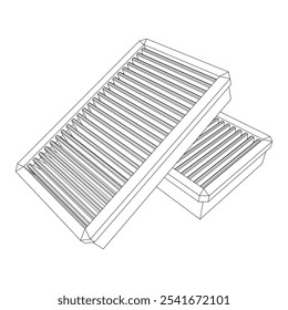 Car engine air filters. Auto spare part. Car care service maintenance. Wireframe low poly mesh vector illustration.