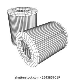 Filtros de ar para motores de automóveis. Peça de reposição automática. Manutenção do serviço de cuidados com o carro. Ilustração do vetor de malha de baixo poli do modelo de arames.