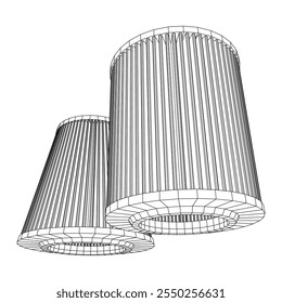 Car engine air filters. Auto spare part. Car care service maintenance. Wireframe low poly mesh vector illustration.