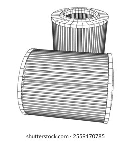 Car engine air filters. Auto spare part. Car care service maintenance. Wireframe low poly mesh vector illustration.