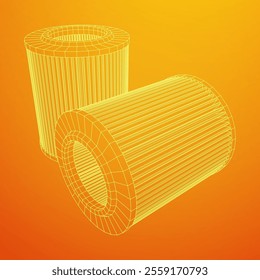 Car engine air filters. Auto spare part. Car care service maintenance. Wireframe low poly mesh vector illustration.