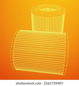 Car engine air filters. Auto spare part. Car care service maintenance. Wireframe low poly mesh vector illustration.