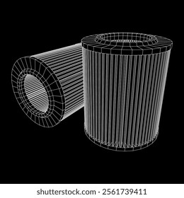 Car engine air filters. Auto spare part. Car care service maintenance. Wireframe low poly mesh vector illustration.