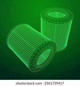 Car engine air filters. Auto spare part. Car care service maintenance. Wireframe low poly mesh vector illustration.