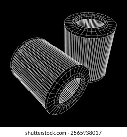 Car engine air filters. Auto spare part. Car care service maintenance. Wireframe low poly mesh vector illustration.