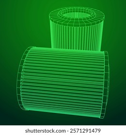 Car engine air filters. Auto spare part. Car care service maintenance. Wireframe low poly mesh vector illustration.