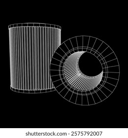 Car engine air filters. Auto spare part. Car care service maintenance. Wireframe low poly mesh vector illustration.