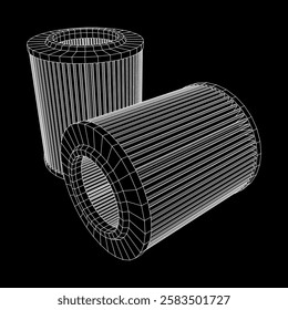 Car engine air filters. Auto spare part. Car care service maintenance. Wireframe low poly mesh vector illustration.