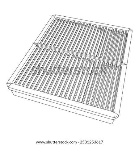 Car engine air filters. Auto spare part. Car care service maintenance. Wireframe low poly mesh vector illustration.