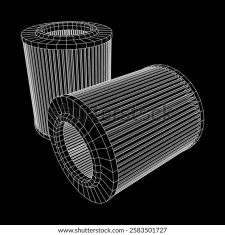 Car engine air filters. Auto spare part. Car care service maintenance. Wireframe low poly mesh vector illustration.