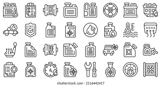 Car engine antifreeze icons set outline vector. Vent air. Car climate