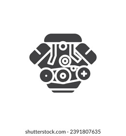 Car engine with belt vector icon. filled flat sign for mobile concept and web design. Car engine glyph icon. Motor symbol, logo illustration. Vector graphics