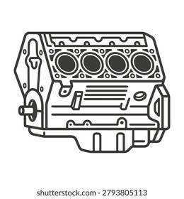Car engine block internal components vector silhouette with automotive mechanical cylinder combustion engineering transport transmission