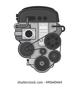 Car Engine Concept on White Background. Vector