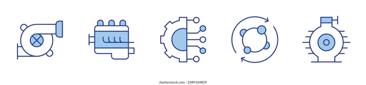 car engine, connection, engine, metabolism, turbo. Engineering Icon vector illustration. Line Duotone style. Editable stroke.