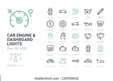 Car Engine and Dashboard Lights icon set