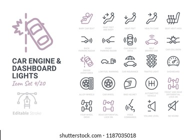 Car Engine and Dashboard Lights icon set