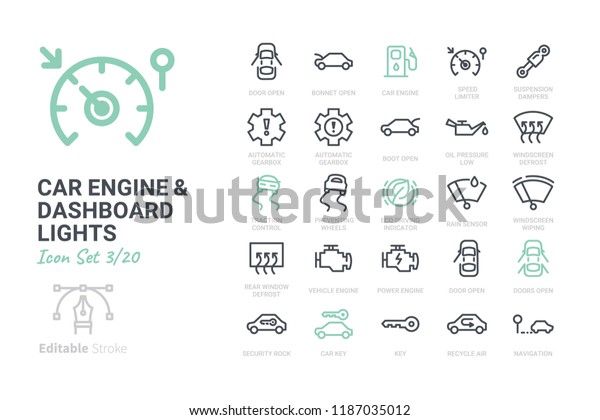 Car Engine and\
Dashboard Lights icon set