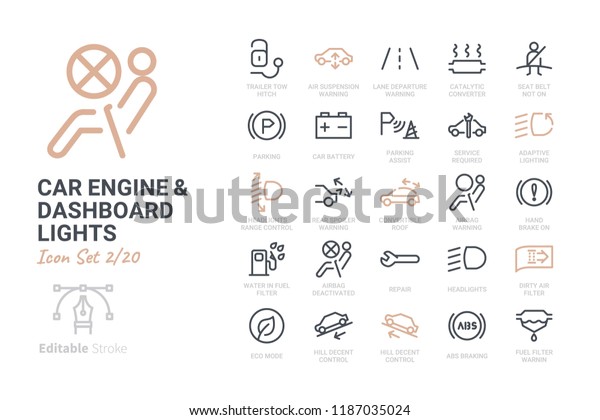 Car Engine and\
Dashboard Lights icon set